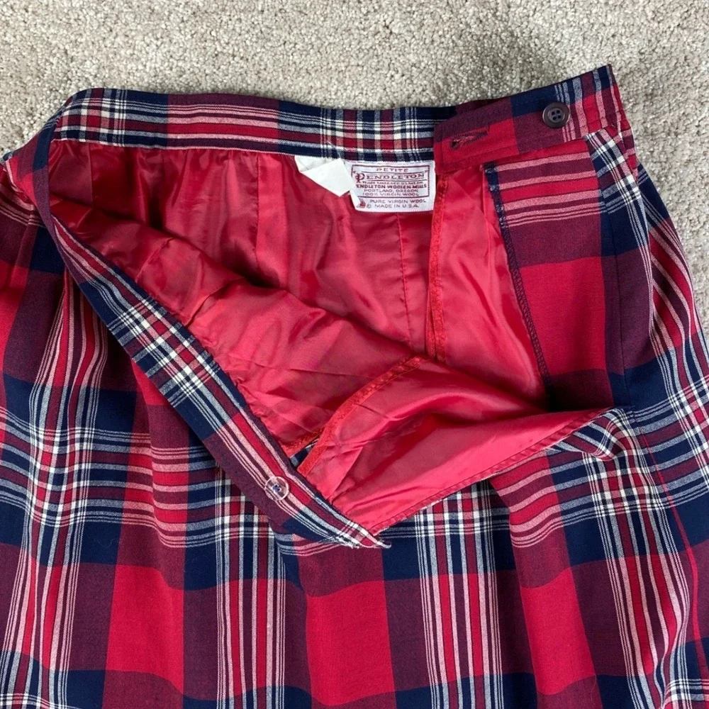 Vintage Petite Pendleton Red Plaid Wool Midi Skirt Size 14 P627-906 Made‎ in USA